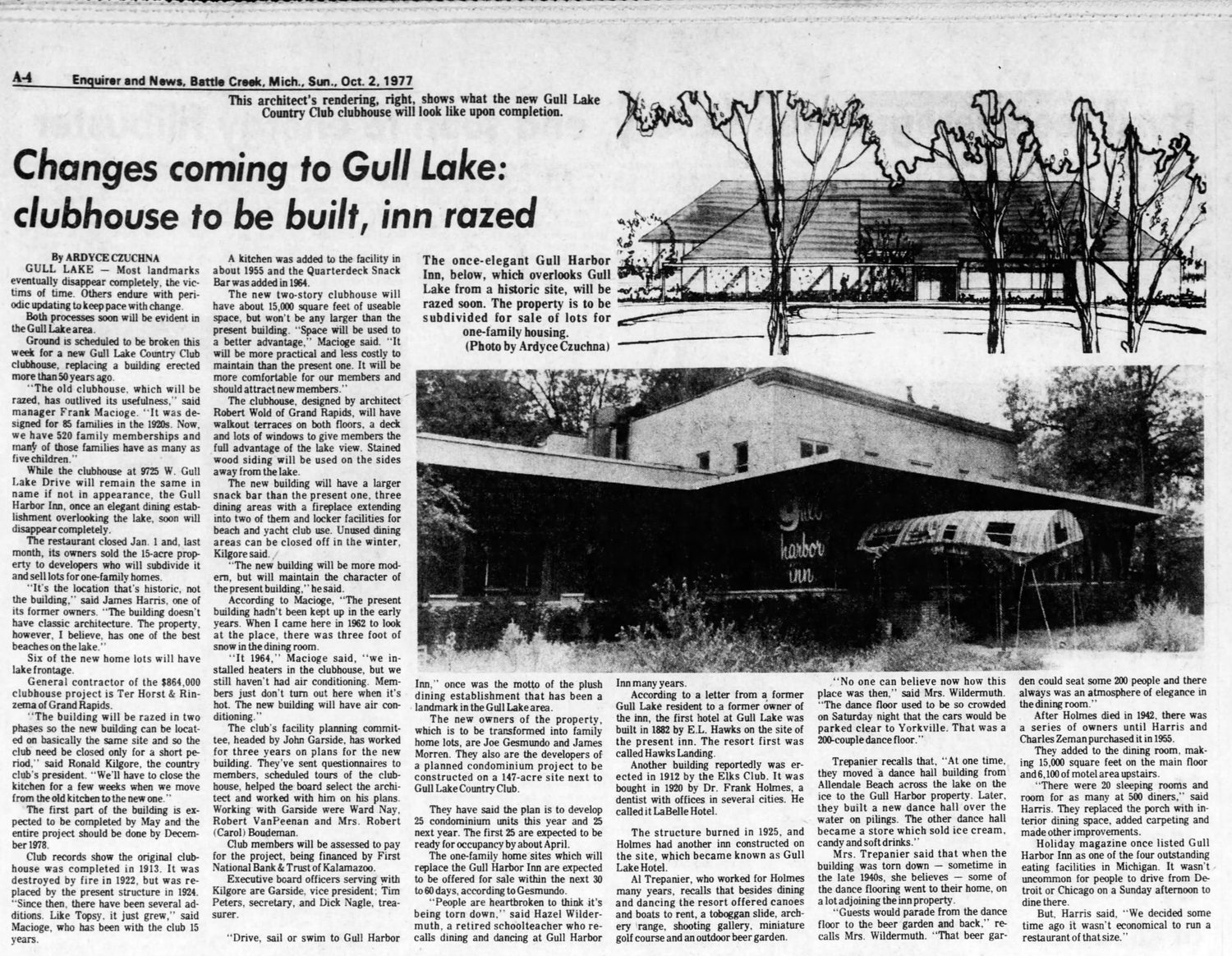 Gull Harbor Inn - Oct 2 1977 Article On Destruction (newer photo)